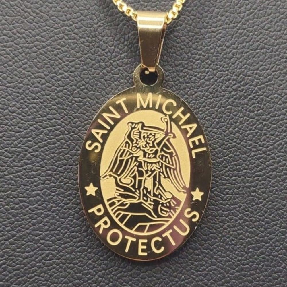 18k Gold Plated Necklace w/ St Archangel Michael Pendant Birthday Gift New
